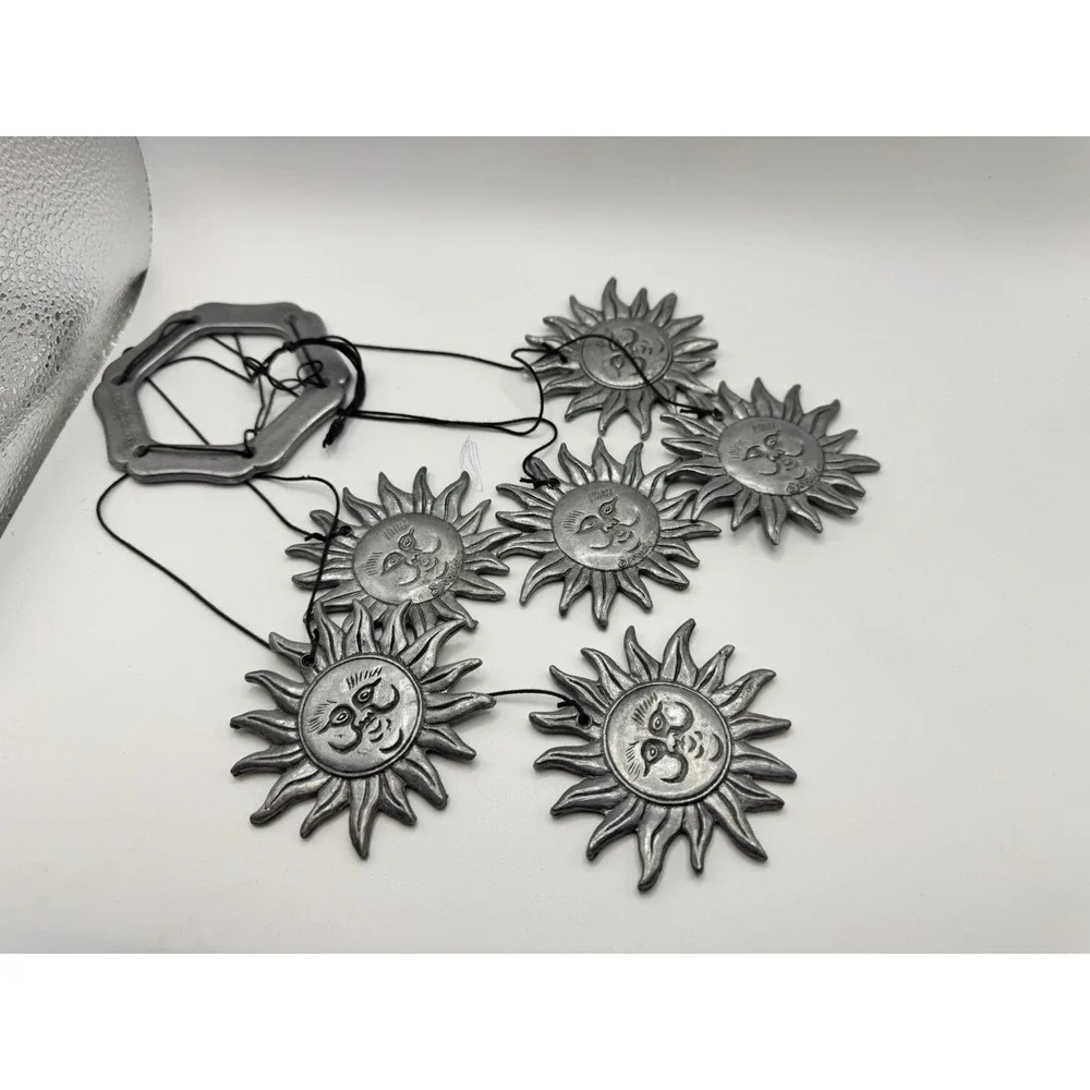 Spooniques Celestial Sun Face Wind Chime Vintage Silver Tone Hanging Decor 6 Sun